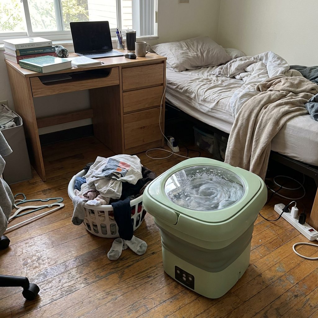 The Fold Wash washing clothes in a dorm room