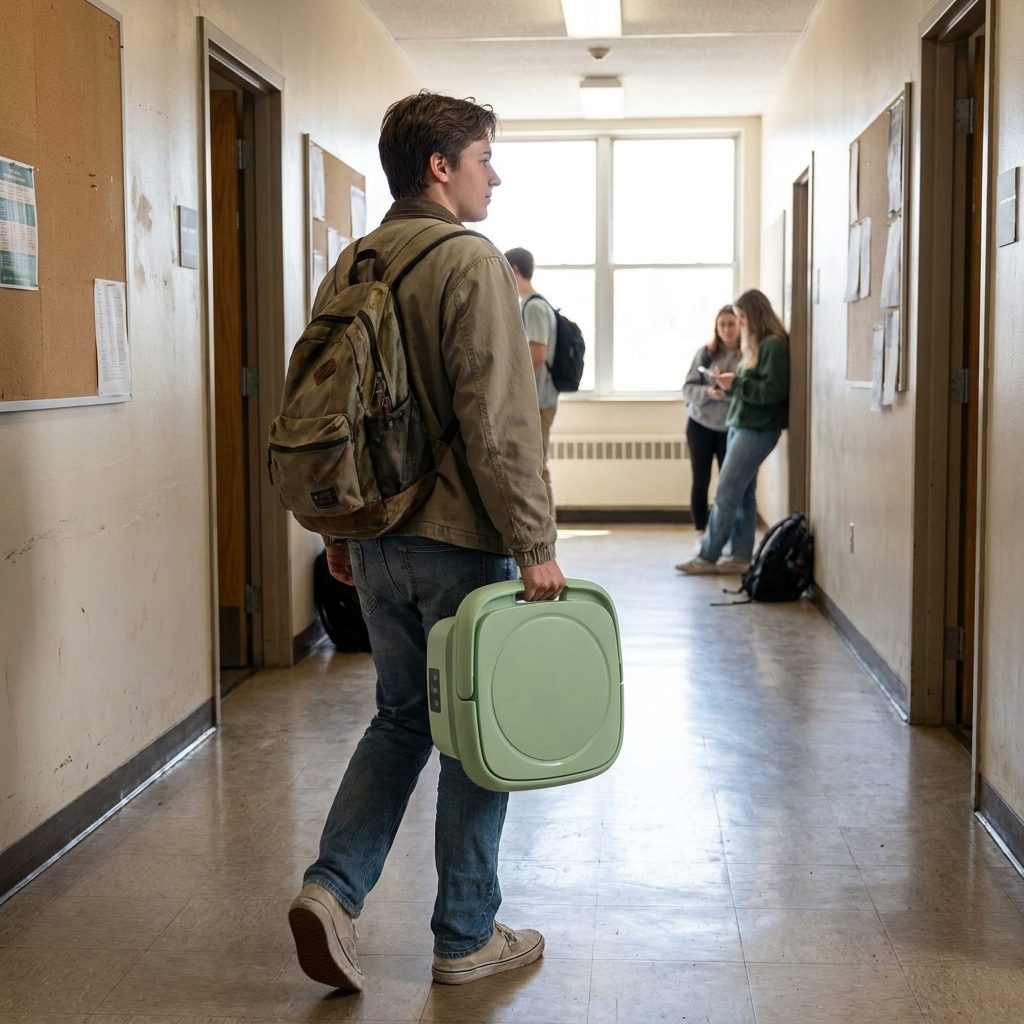 Carrying the folded Fold Wash like a briefcase